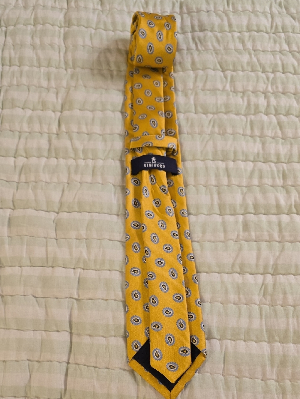 Stafford Yellow Paisley Silk Tie with Navy Accents 62 Inches Long